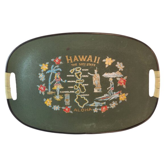 Tilso Other - Hawaii 50th State Vintage Serving Tray Aloha D Large Green Tilso Fiberglass